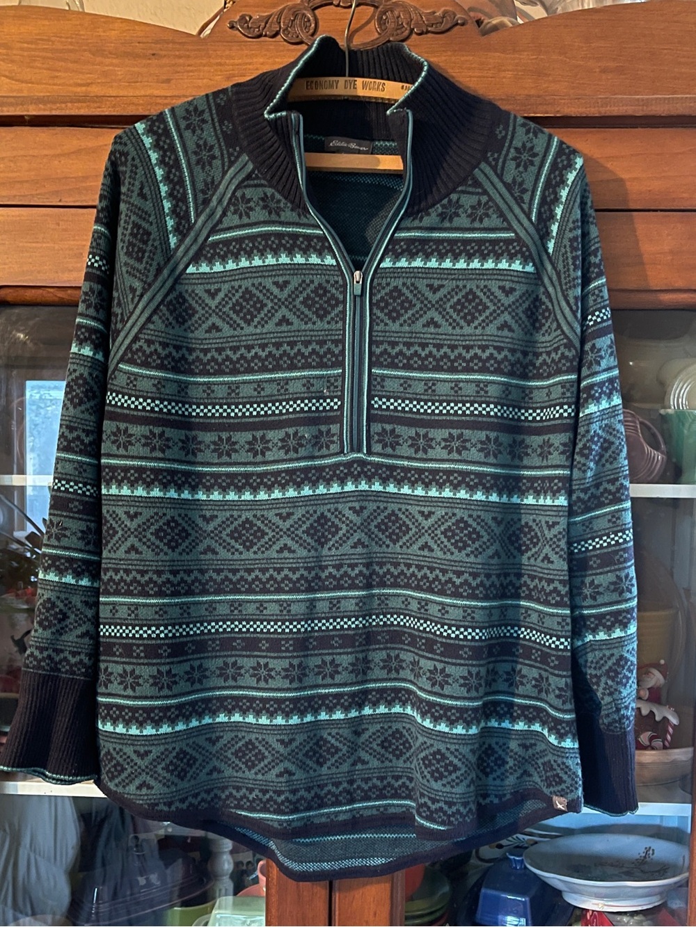 Eddie Bauer Women’s Zip-Up Fair Isle Sweater - Navy & Teal